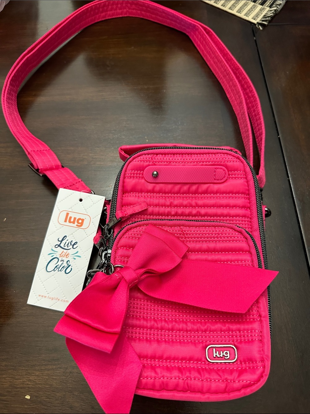lug Hot Pink Crossbody Bag with Bow Accent